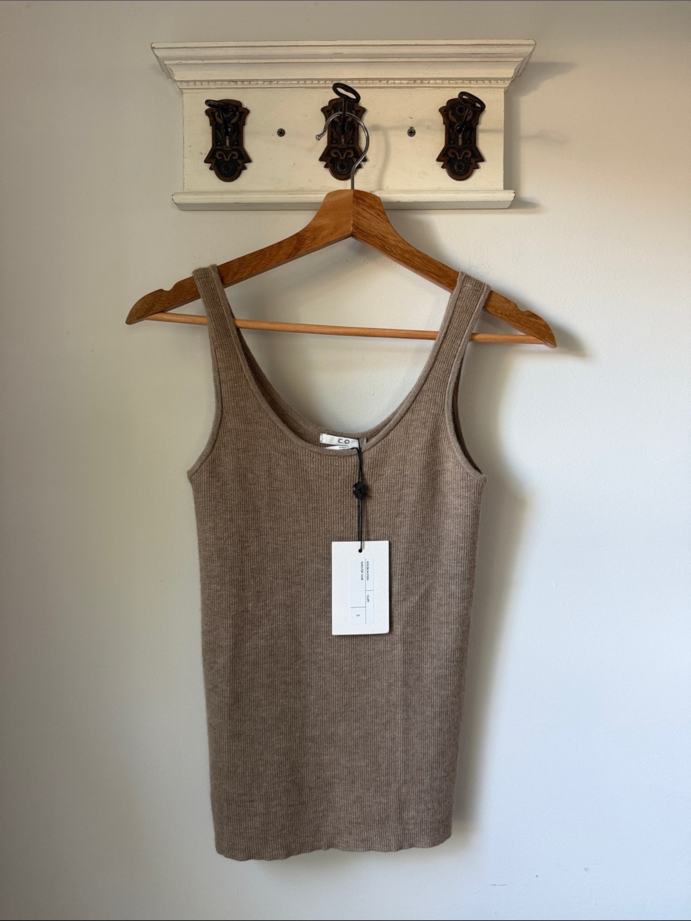 CO Essentials Cashmere Sweater Tank Ribbed Top - Taupe